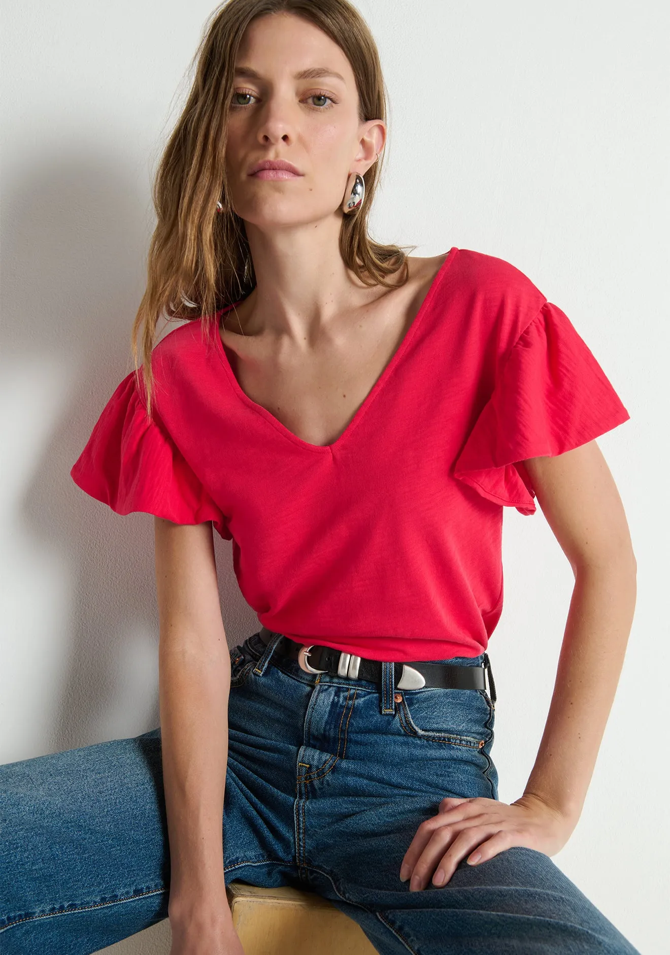 Emmy Flutter Sleeve Tee- Cherry Tarte sold by Illie & Co