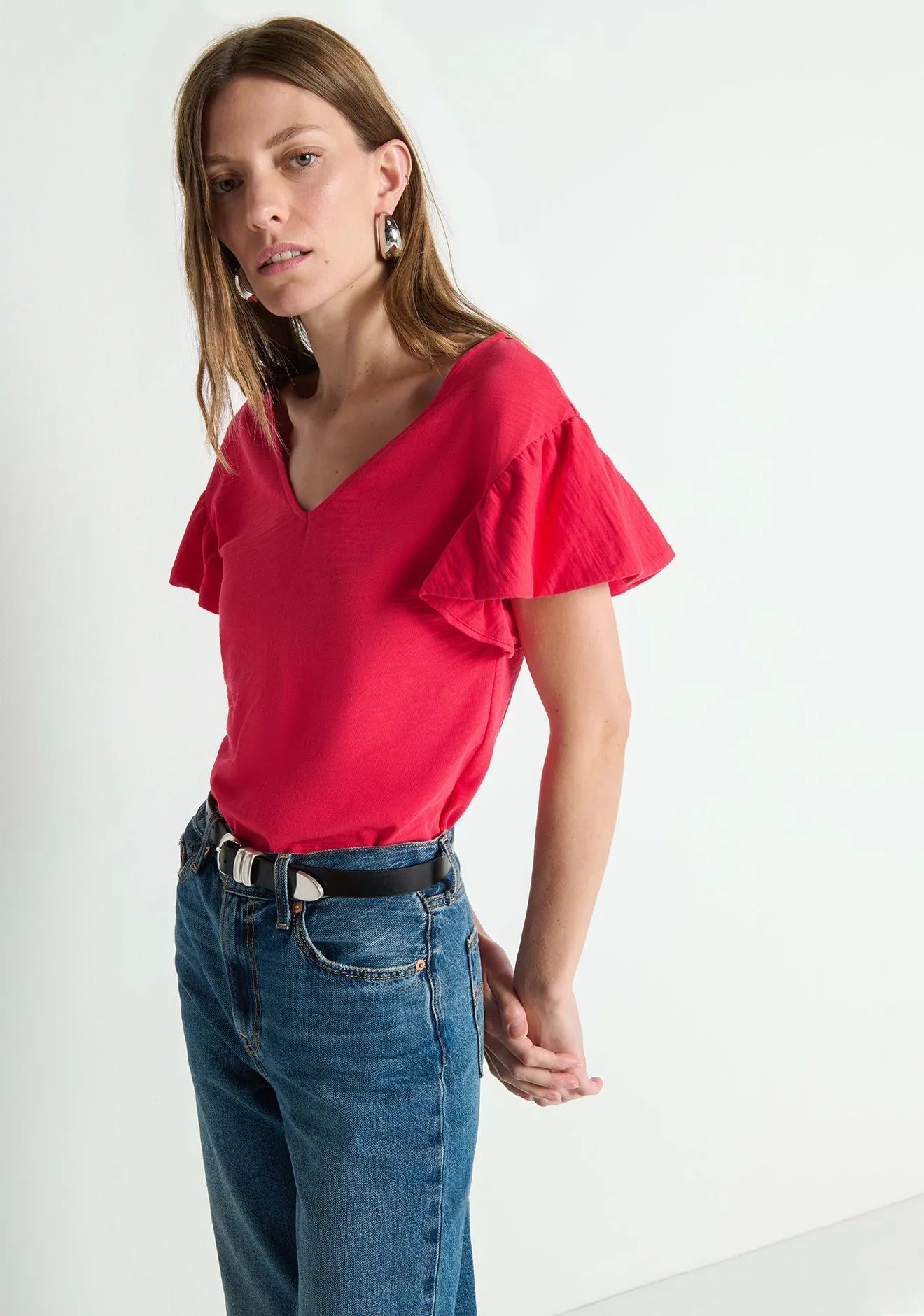 Emmy Flutter Sleeve Tee- Cherry Tarte sold by Illie & Co product image thumbnail 2