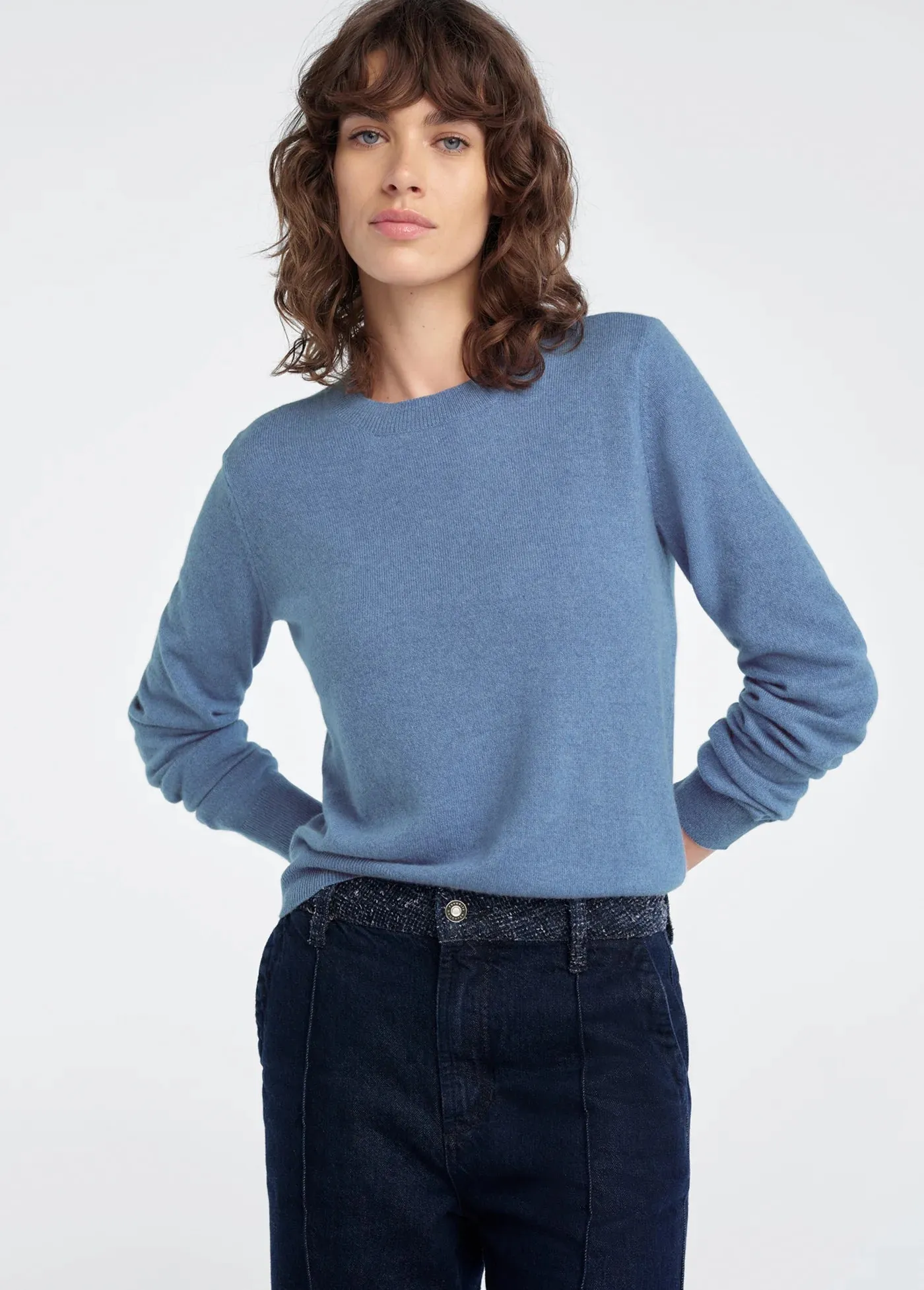 The Favorite Cashmere Crew-River Blue sold by Illie & Co