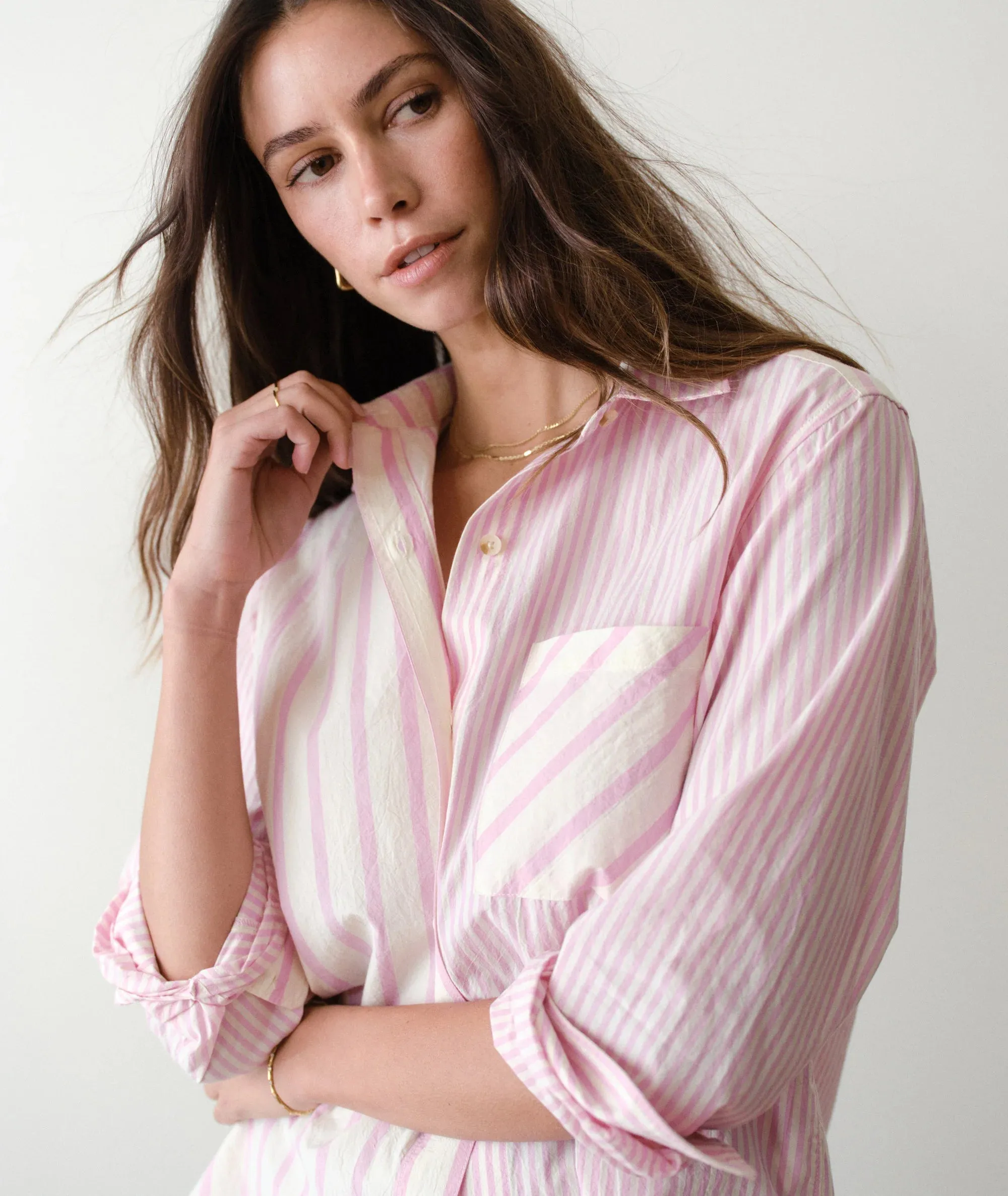 Jane Relaxed Shirt in Cali Poplin- Pink Stripe sold by Illie & Co product image thumbnail 4