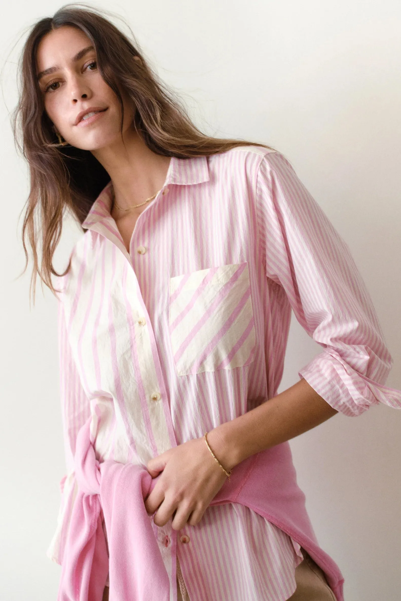 Jane Relaxed Shirt in Cali Poplin- Pink Stripe sold by Illie & Co product image thumbnail 3