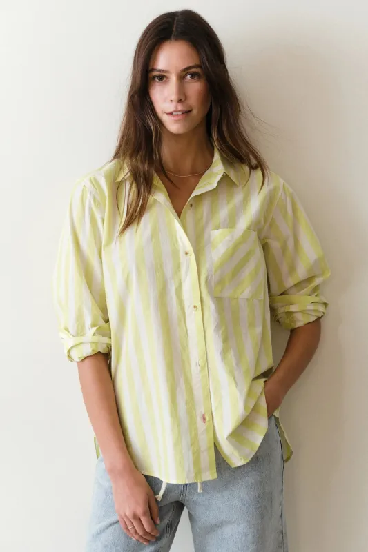 Jane Relaxed Shirt in Cali Poplin- Lime Stripe made by Marine Layer