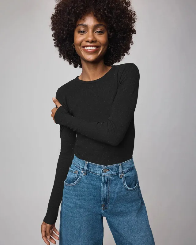 Isabella Shimmer Long Sleeve Tee- Black made by Splendid