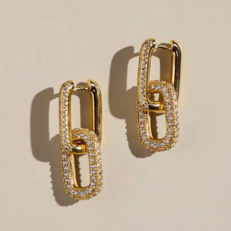 Gold Pave Double Link Hoops made by Illie & Co