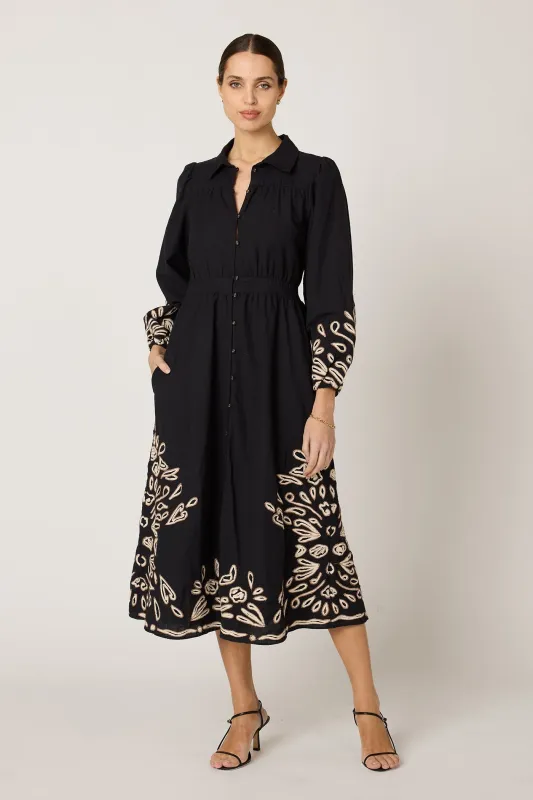Elyse Midi Dress- Black/Ivory made by Cleobella