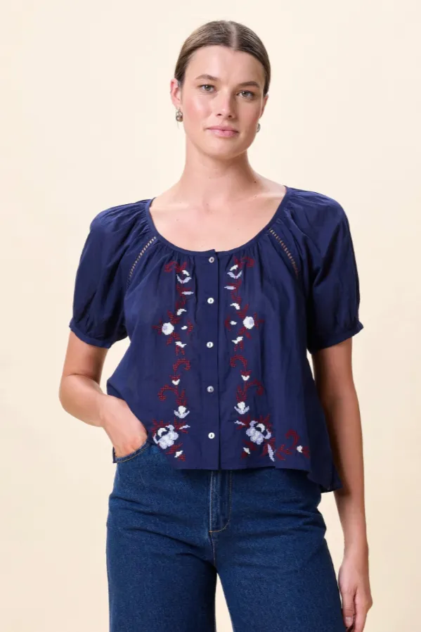 Adeline Blouse- Navy Embroidered sold by Illie & Co product image thumbnail 3