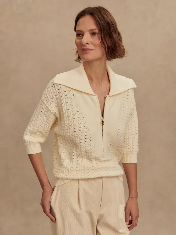 Arney Half Zip Knit Polo- Egret made by Varley