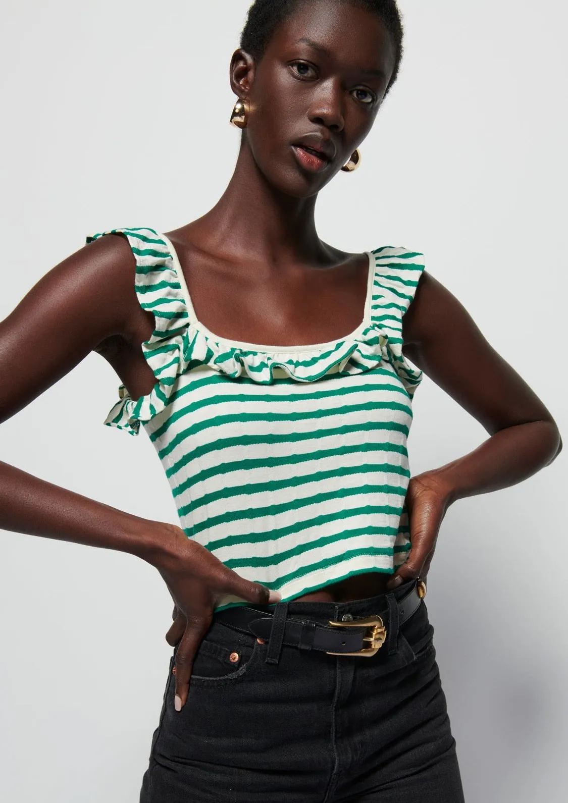 Rosa Stripe Ruffle Top- Verdant Green Stripe sold by Illie & Co product image thumbnail 2