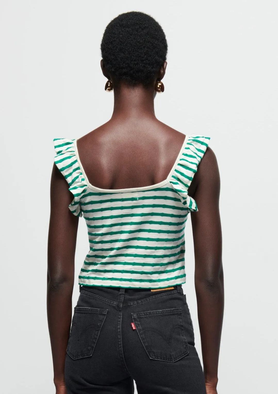 Rosa Stripe Ruffle Top- Verdant Green Stripe sold by Illie & Co product image thumbnail 3