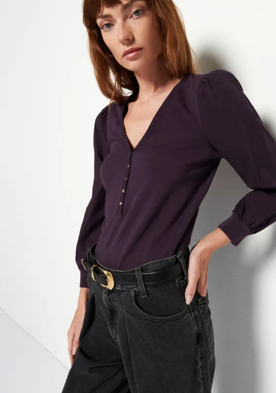 Ivy Feminine Snap Henley- Fig Jam**FINAL SALE** made by Nation LTD