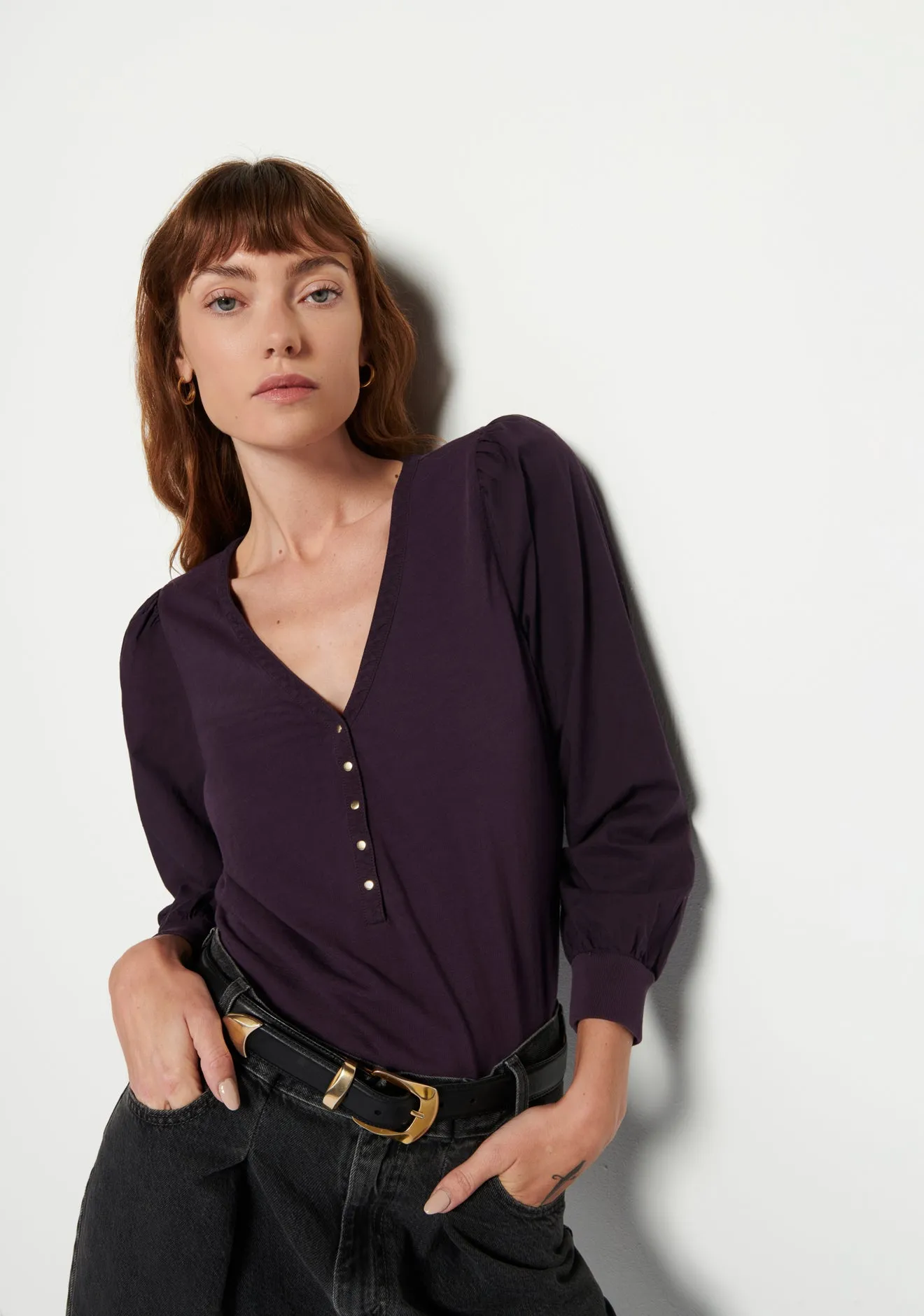 Ivy Feminine Snap Henley- Fig Jam**FINAL SALE** sold by Illie & Co product image thumbnail 2