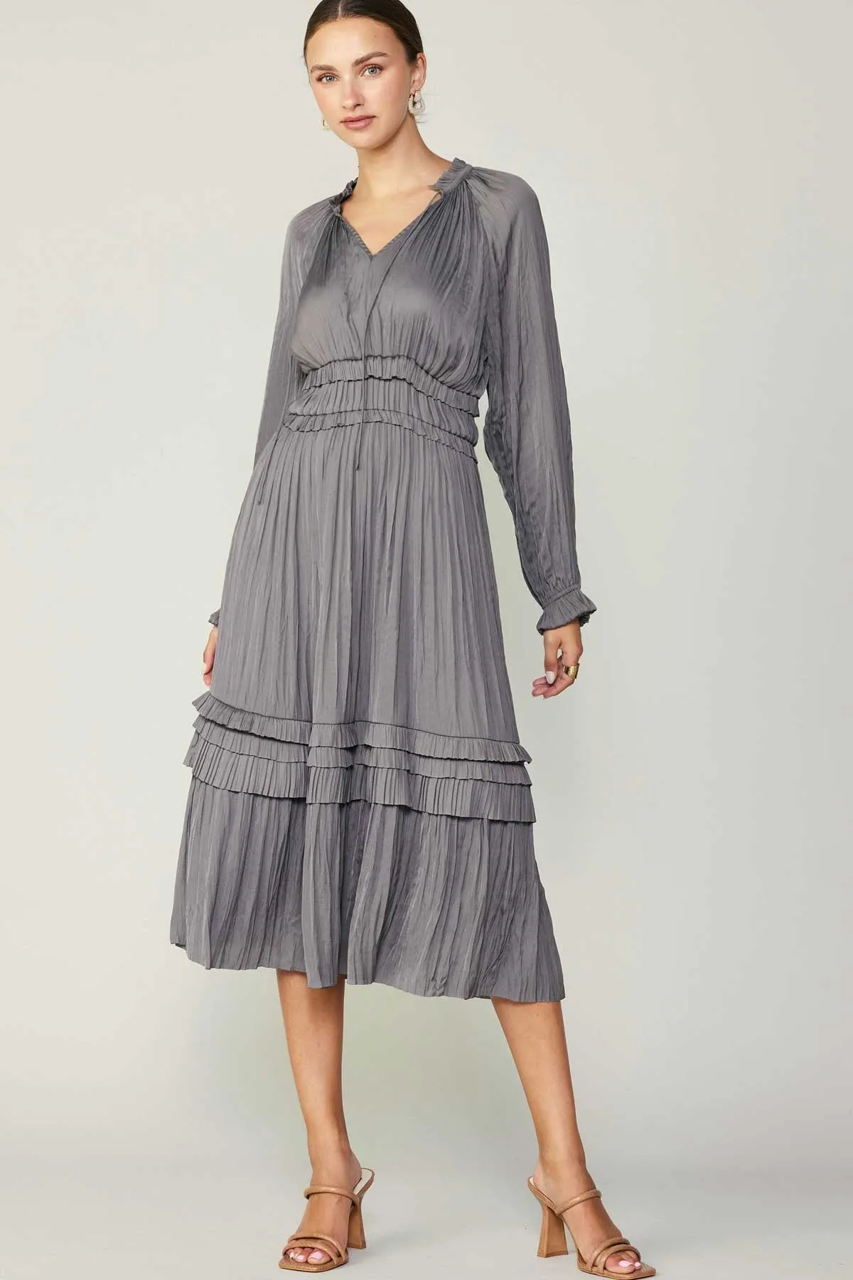 Long Sleeve Ruffle Detailed Midi Dress- Grey sold by Illie & Co product image thumbnail 2