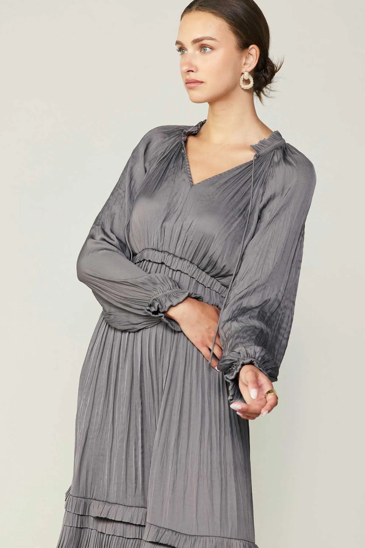 Long Sleeve Ruffle Detailed Midi Dress- Grey sold by Illie & Co product image thumbnail 4