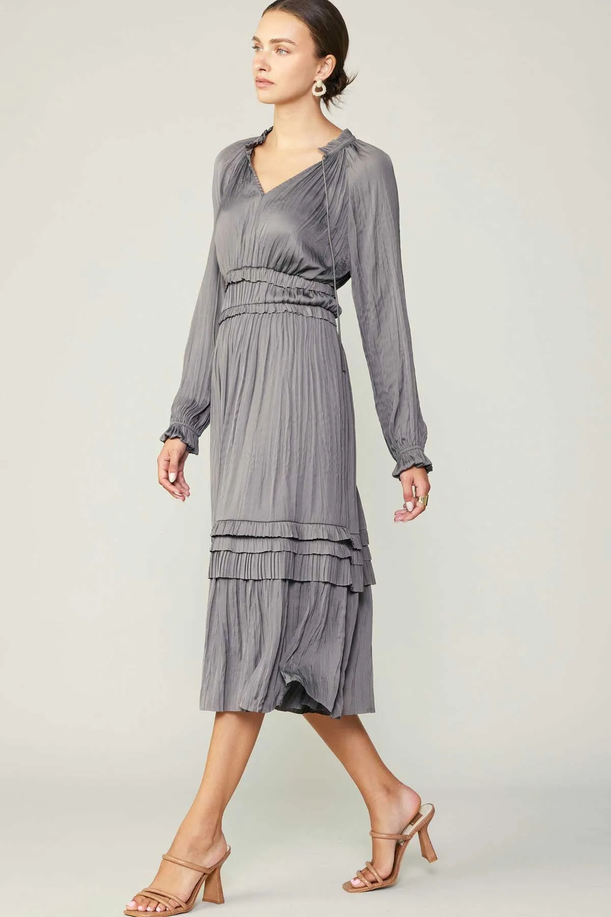 Long Sleeve Ruffle Detailed Midi Dress- Grey sold by Illie & Co product image thumbnail 3