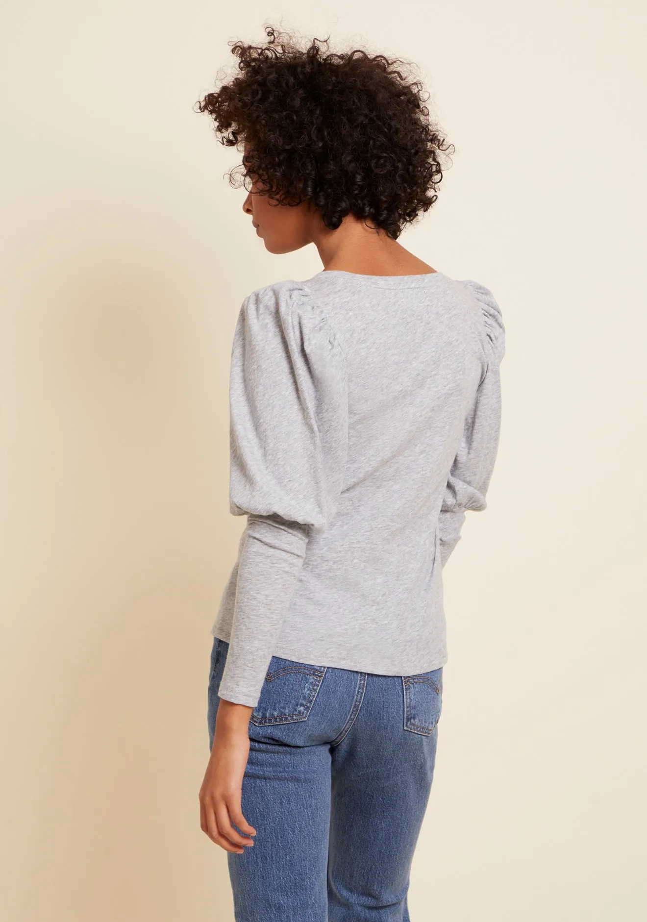 Emilia Drama Sleeve V-Neck Tee- Heather Grey sold by Illie & Co product image thumbnail 3