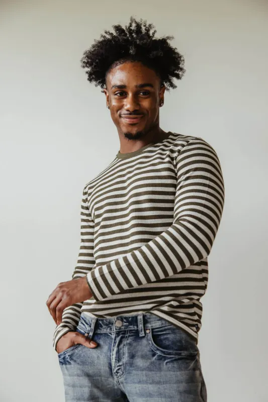 Stripe Thermal Crew Long Sleeve Shirt for Men in Ivory/Green | MK63-MP3763-OLIVENATURAL sold by Glik’s