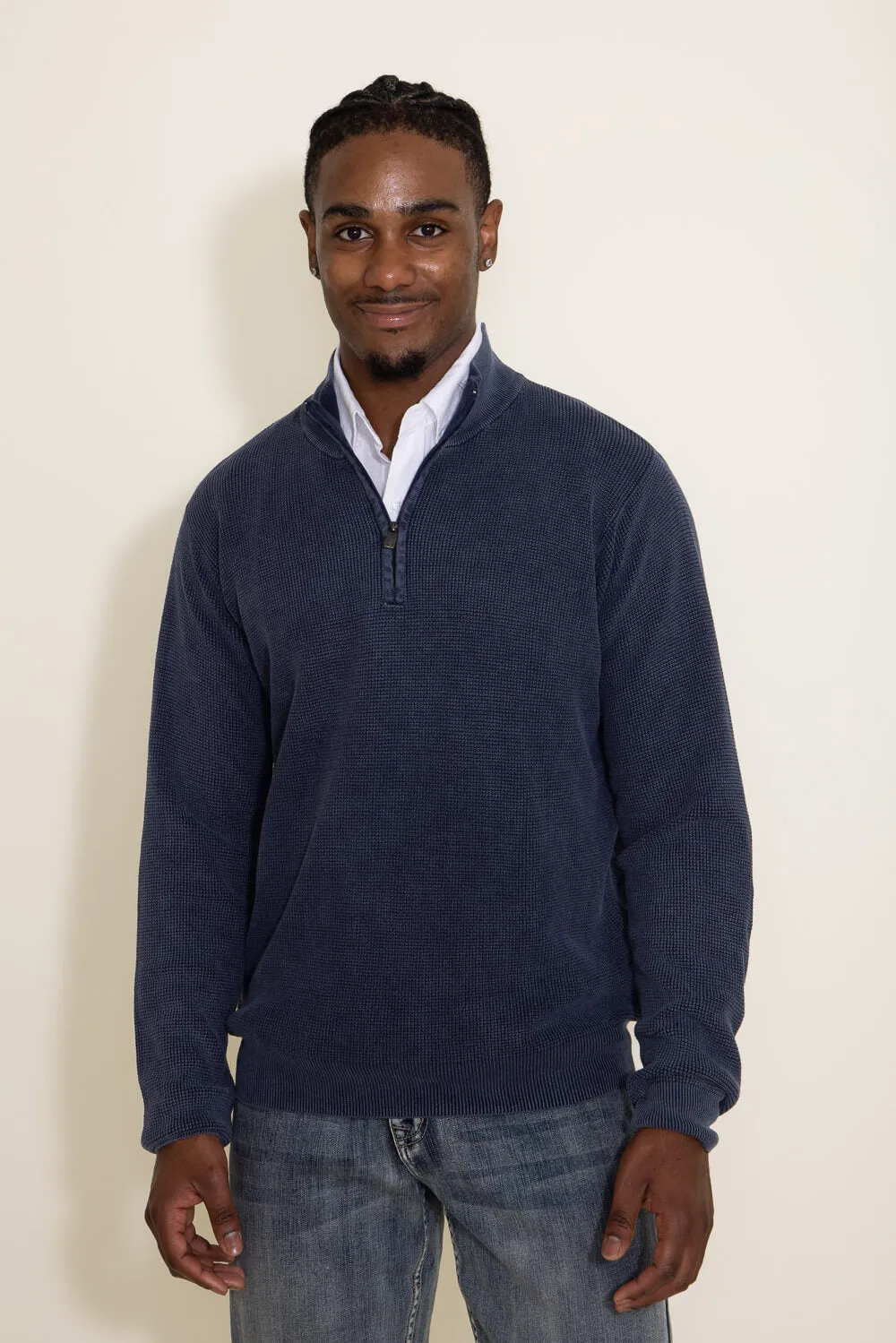 Sand Washed ¼ Zip Sweater for Men in Navy Blue | 9050-MIDNTNVY sold by Glik’s product image thumbnail 2