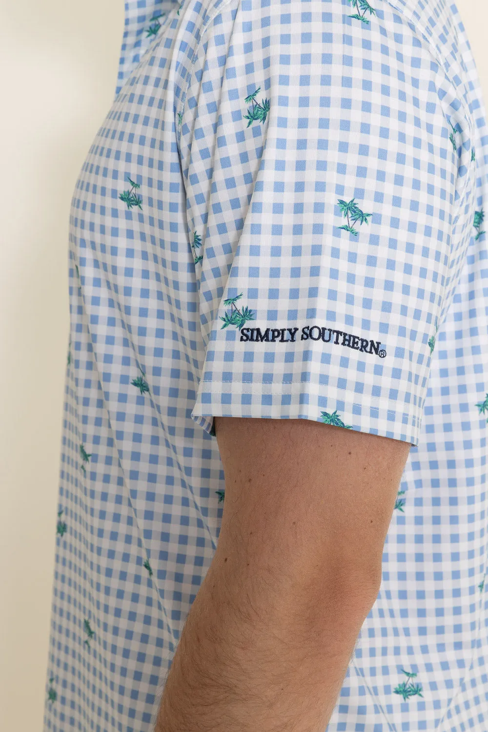 Simply Southern Palm Tree Polo Shirt for Men in Light Blue | PP-0123-MN-PATTERN-POLO-PALM sold by Glik’s product image thumbnail 4