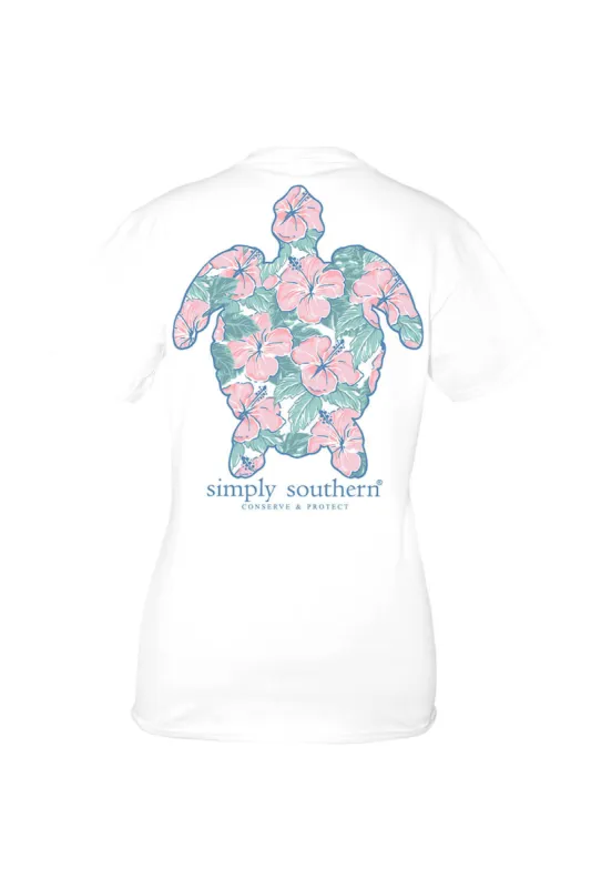 Simply Southern Plus Size Tracking Hibiscus Turtle T-Shirt for Women in White | EXT-TRACK-SS-TROPIC-WHITE sold by Glik’s