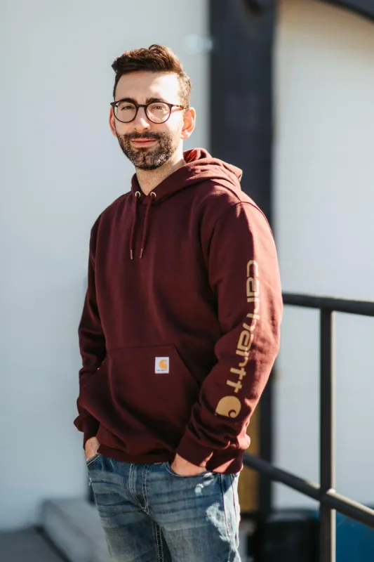 Carhartt Logo Sleeve Hoodie for Men in Port Maroon | K288-PRT PORT sold by Glik’s