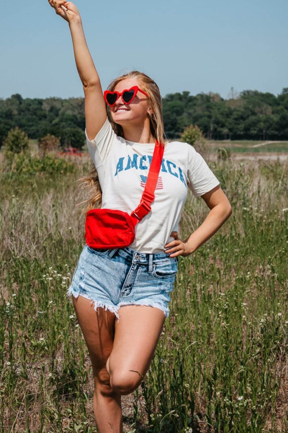 America with Flag Graphic T-Shirt for Women in Ivory | 30515X-TS-IVORY sold by Glik’s