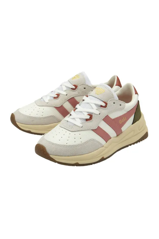 Gola Classics Saturn Sneakers for Women in White/Coral Pink/Khaki | CLB522-WHITE/CORAL PK/KHAKI sold by Glik’s