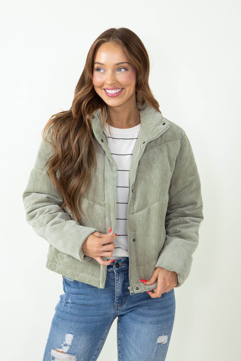 Love Tree Corduroy Puffer Jacket for Women in Green | 80151JH-MOSS sold by Glik’s product image thumbnail 2