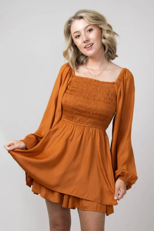 Smocked Bodice Layered Romper for Women in Orange | H30292-GIN sold by Glik’s