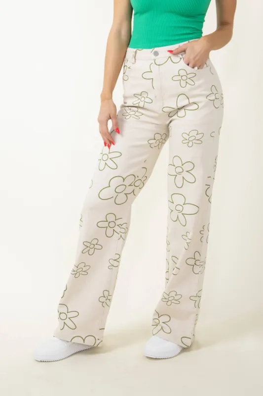 Bailey Rose Wide Leg Floral Printed Pants for Women in Olive | BRP1137GS-OLIVE sold by Glik’s