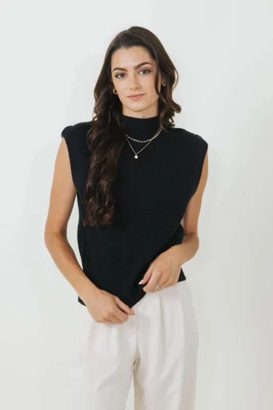 Mock Neck Sweater Vest for Women in Black | MT1546-BLACK sold by Glik’s