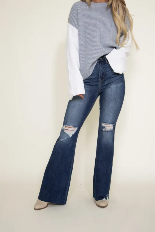 Judy Blue High Rise Fray Hem Flare Jeans for Women | JB88739-DK sold by Glik’s