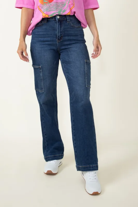 Judy Blue High Rise Wide Leg Cargo Jeans for Women | 88725-DK sold by Glik’s