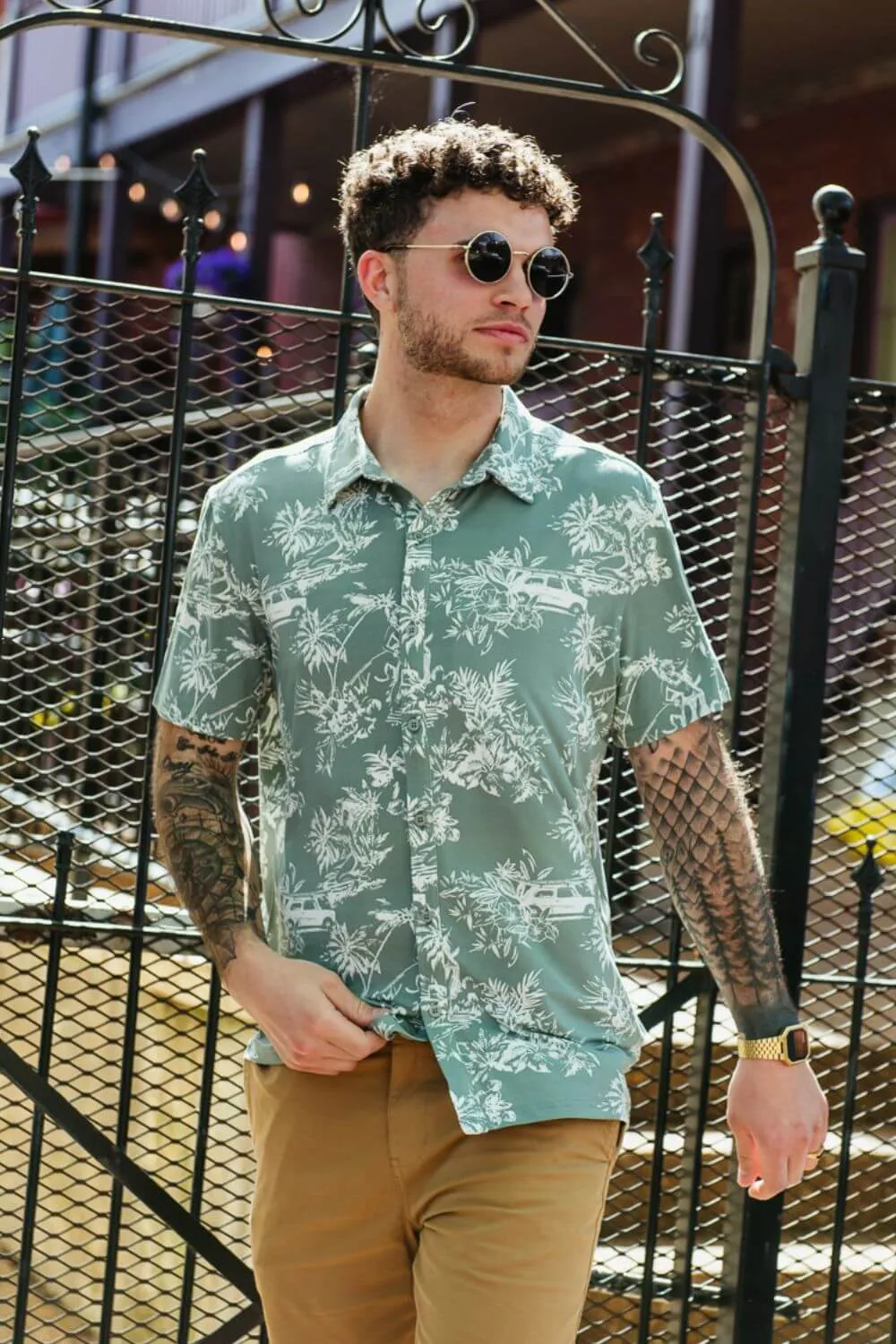 WearFirst Wanderer Vintage Hula Shirt for Men in Green | K017A-VINTAGEHULA-GREEN sold by Glik’s