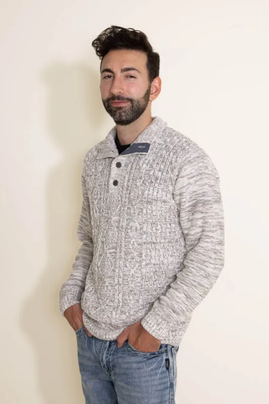 1897 Original 1/4 Cable Button Neck Sweater for Men in Ivory and Latte Brown | 2029GL-F23-IVORY/LATTE sold by Glik’s