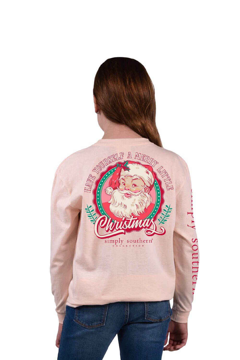 Simply Southern Youth Long Sleeve Retro Santa T-Shirt for Girls in Cream | YTH-LS-RETROSANTA-CREAM sold by Glik’s