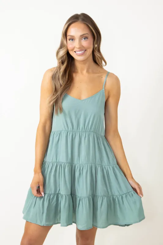 Tiered Short Dress for Women in Green | YD1248C-SAG sold by Glik’s