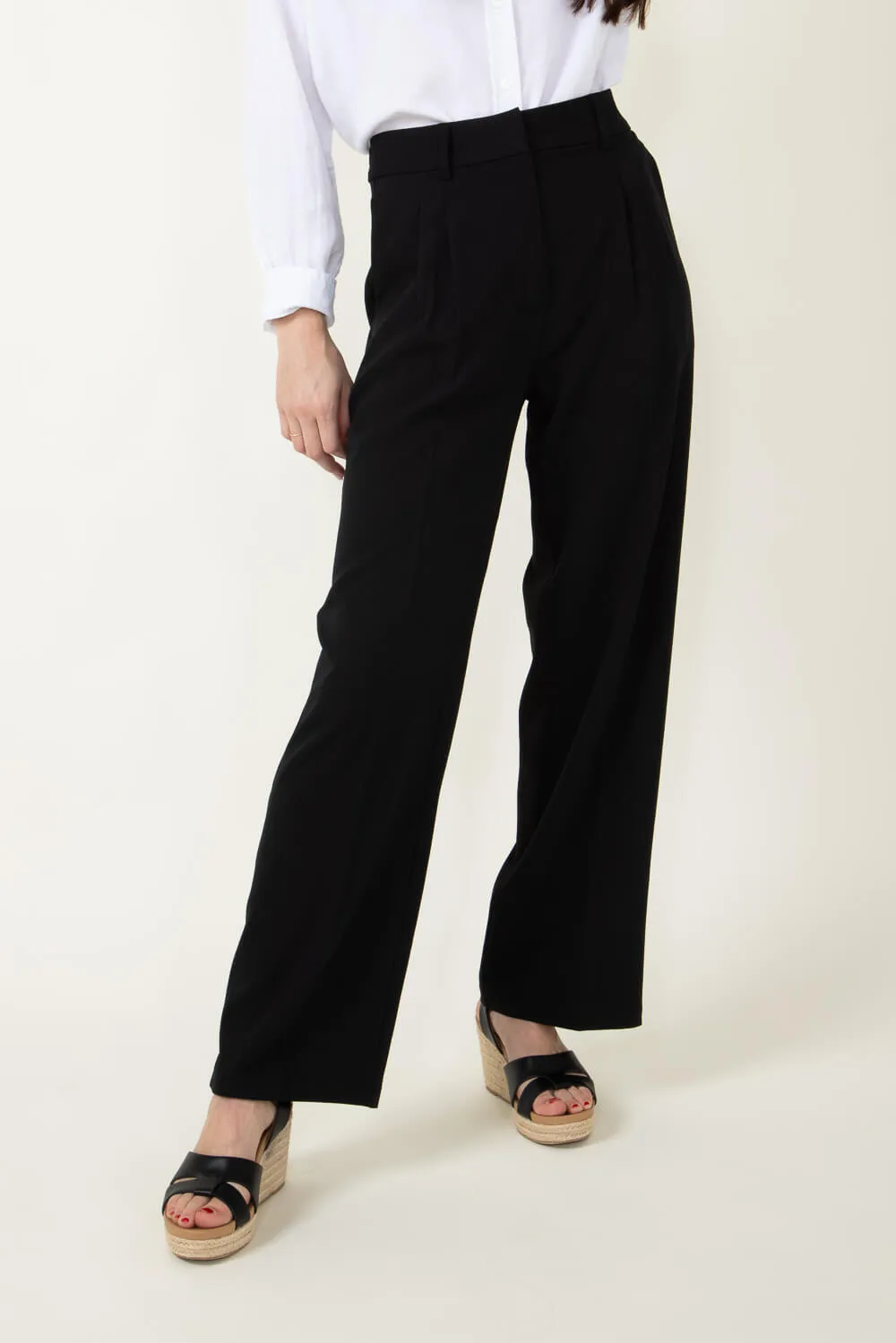 Woven Boyfriend Trouser Pants for Women in Black | SP5262SL-BLACK sold by Glik’s