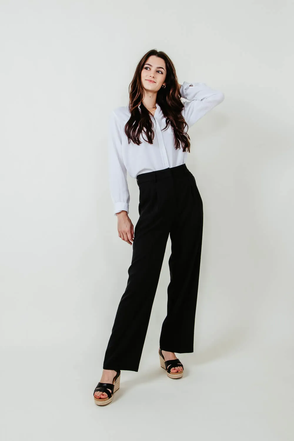 Woven Boyfriend Trouser Pants for Women in Black | SP5262SL-BLACK sold by Glik’s product image thumbnail 2