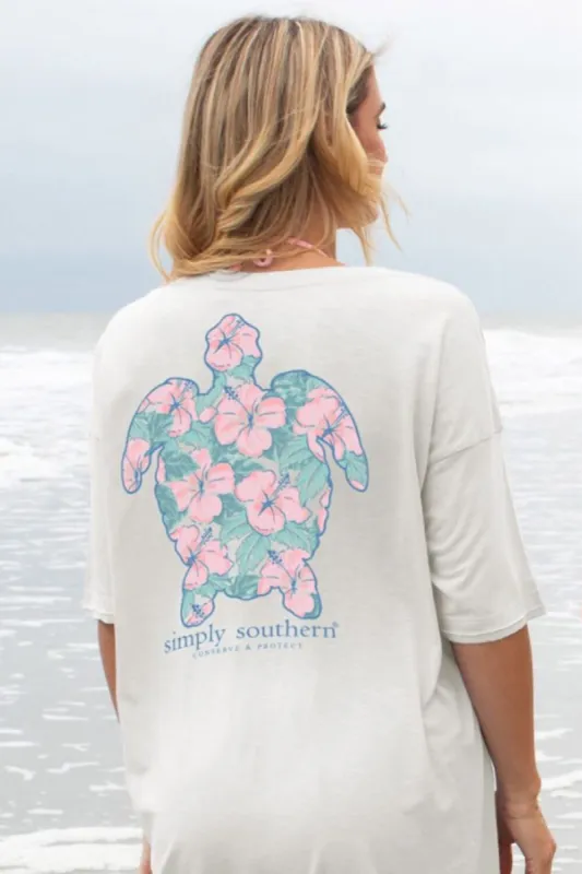 Simply Southern Tracking Hibiscus Turtle T-Shirt for Women in White | TRACK-SS-TROPIC-WHITE sold by Glik’s