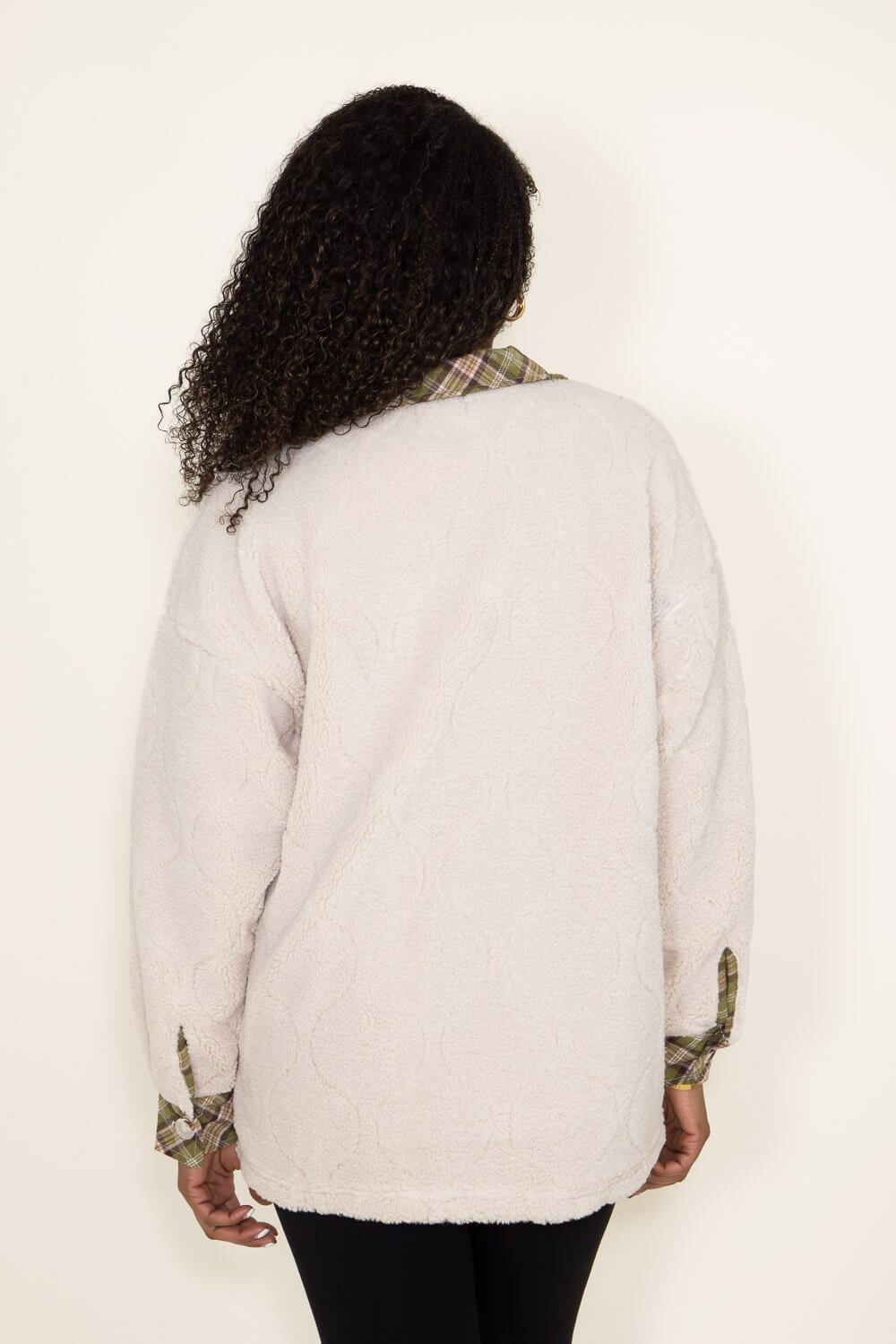 Simply Southern Quilted Plaid Sherpa Shacket for Women in Cream | PP-0223-QLTD-SHKT-CREAM sold by Glik’s product image thumbnail 3