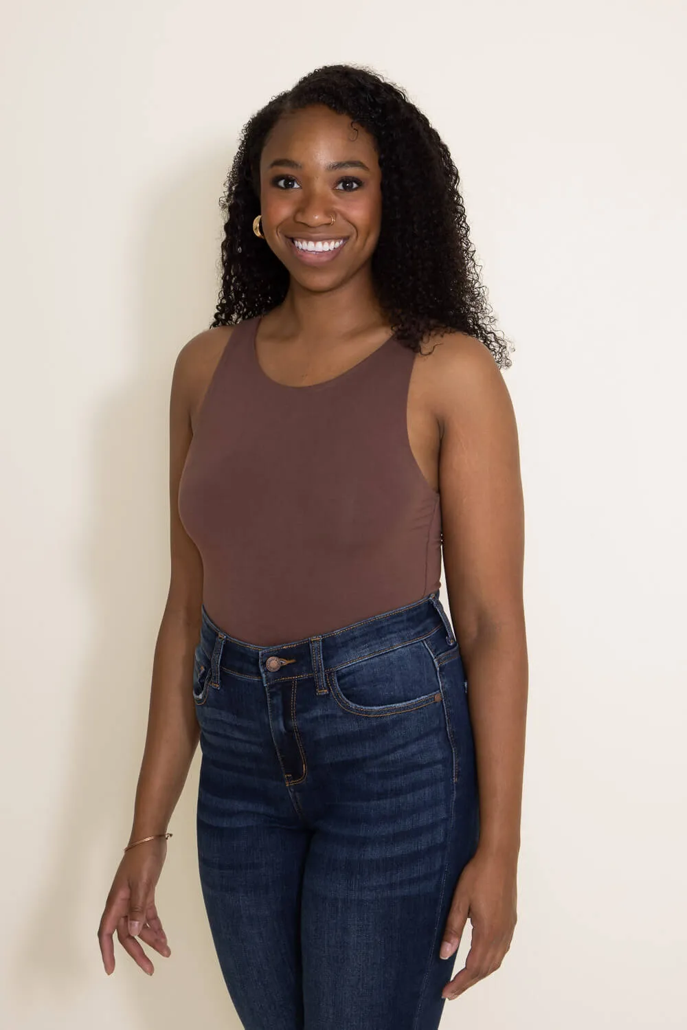 Basic Slim High Neck Stretch Basic Tank Top for Women in Brown | 18783-BROWN sold by Glik’s product image thumbnail 3