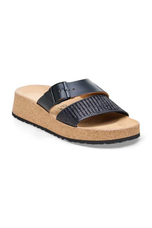 Papillio by Birkenstock Almina Raffia Leather Sandals for Women in Black | 1026889 sold by Glik’s