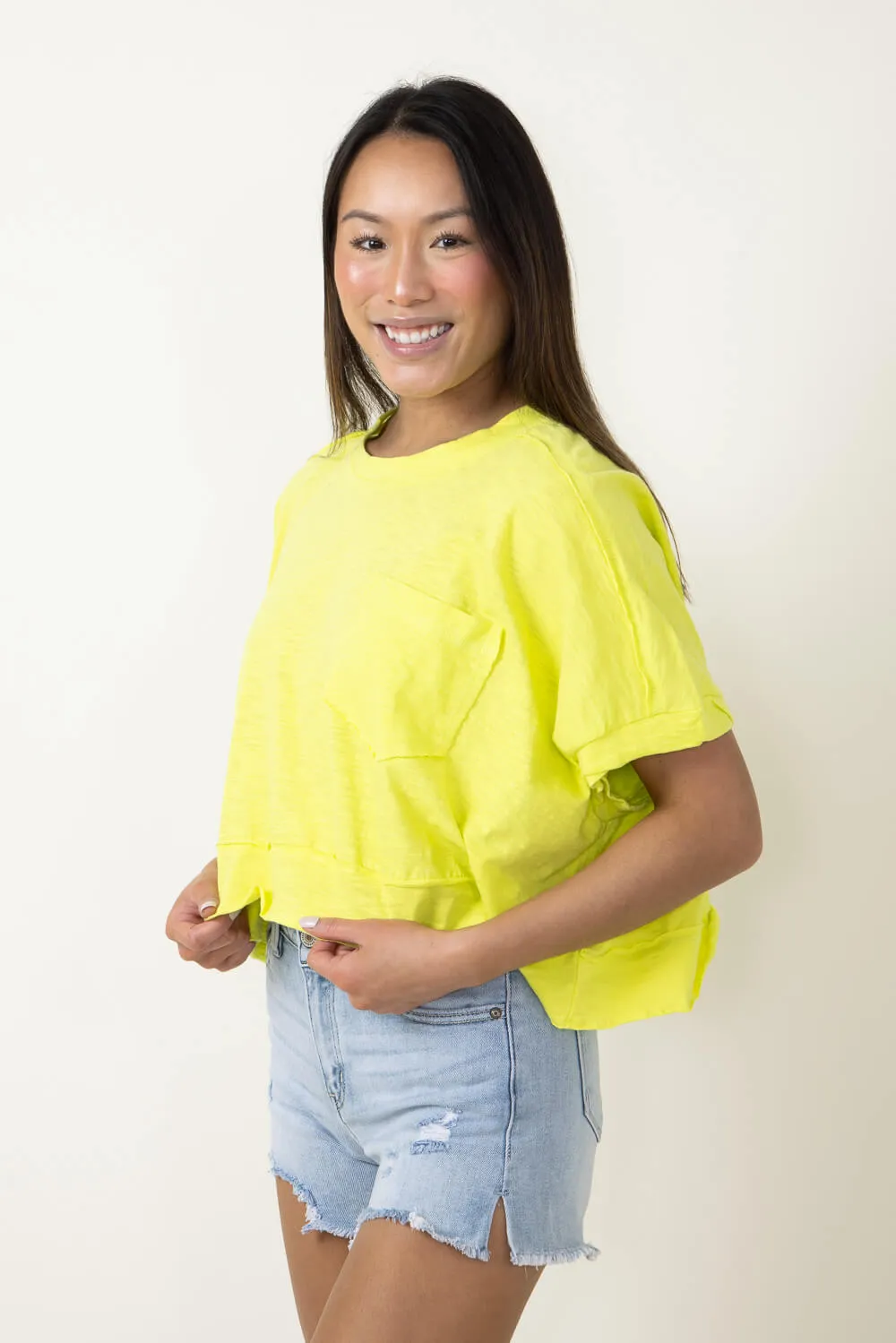 Oversized Cropped T-Shirt for Women in Neon Yellow | NT10947-LEMON sold by Glik’s product image thumbnail 5