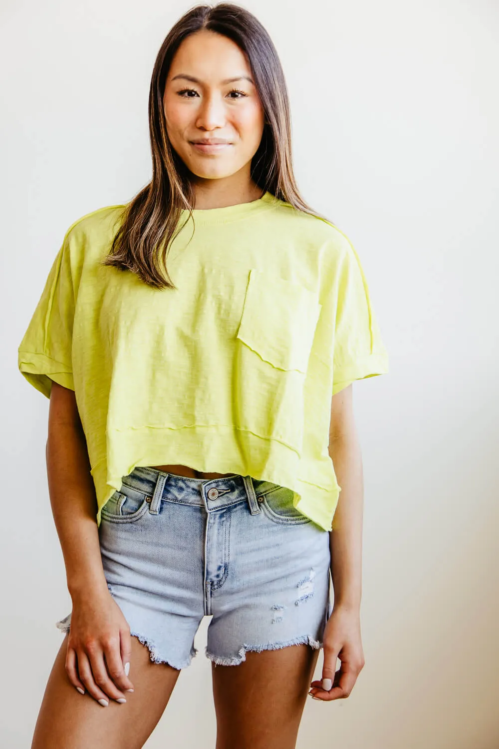 Oversized Cropped T-Shirt for Women in Neon Yellow | NT10947-LEMON sold by Glik’s