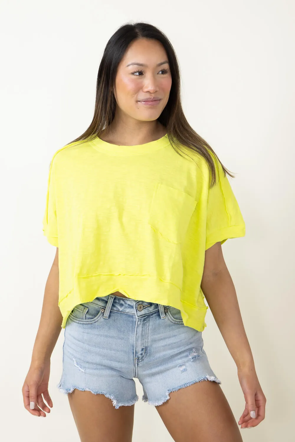 Oversized Cropped T-Shirt for Women in Neon Yellow | NT10947-LEMON sold by Glik’s product image thumbnail 2