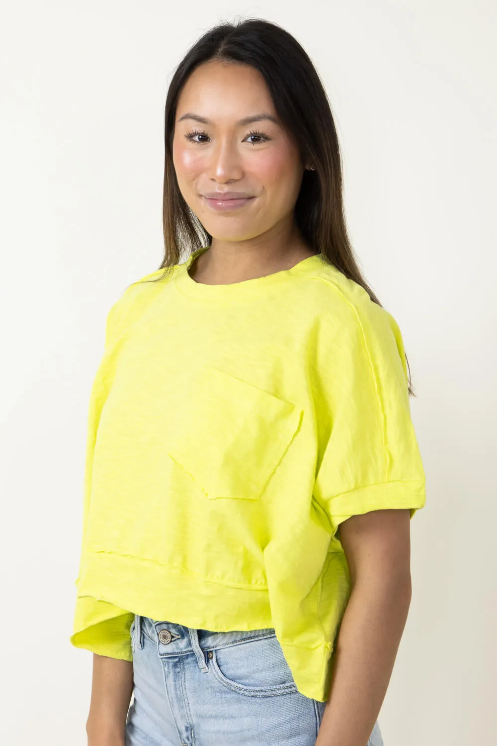 Oversized Cropped T-Shirt for Women in Neon Yellow | NT10947-LEMON sold by Glik’s product image thumbnail 4