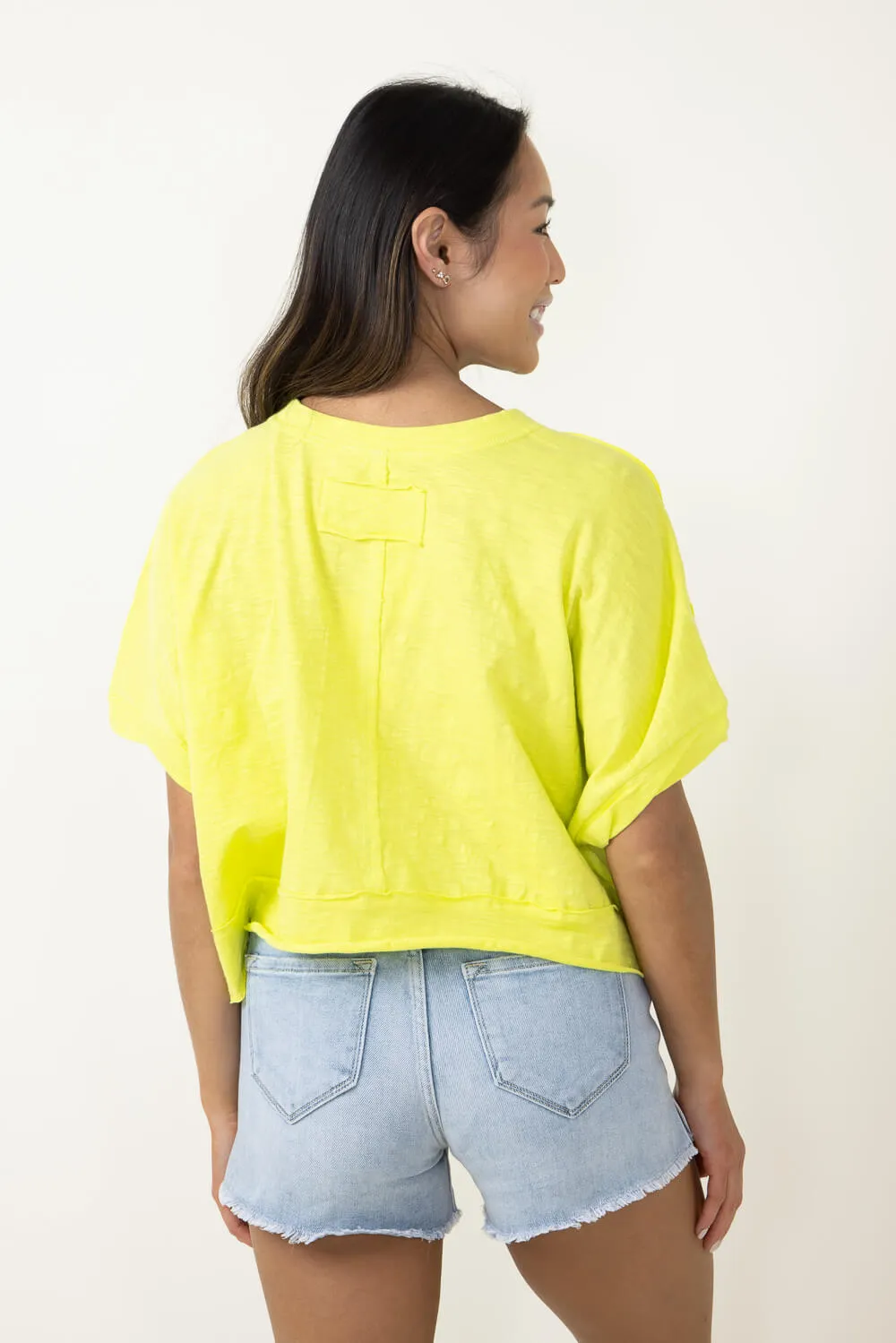 Oversized Cropped T-Shirt for Women in Neon Yellow | NT10947-LEMON sold by Glik’s product image thumbnail 3