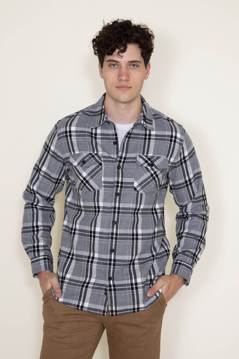 Plaid Flannel Shirt for Men in Grey | TJ8281-GL-GREY sold by Glik’s