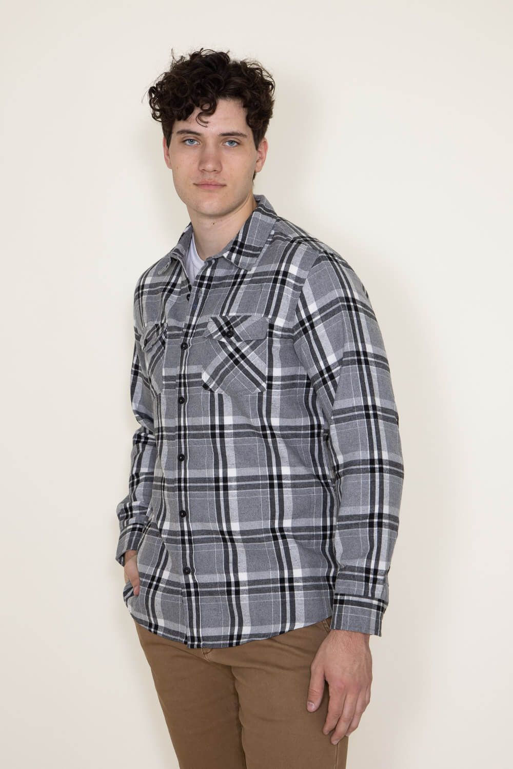 Plaid Flannel Shirt for Men in Grey | TJ8281-GL-GREY sold by Glik’s product image thumbnail 3