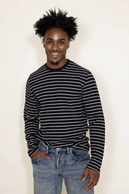 Stripe Thermal Crew Long Sleeve Shirt for Men in Grey/Black | MK63-MP3763-BLACKHEATHERGREY sold by Glik’s